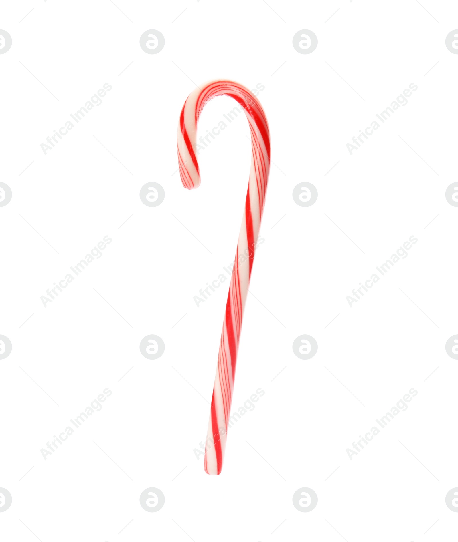 Photo of Tasty candy cane on white background. Festive treat