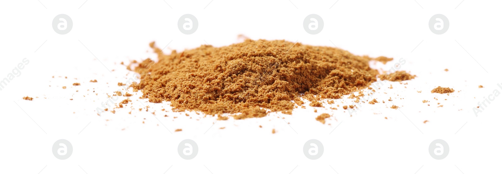Photo of Dry aromatic cinnamon powder isolated on white