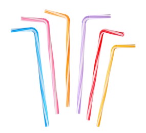 Image of Set with different straws for drinks on white background