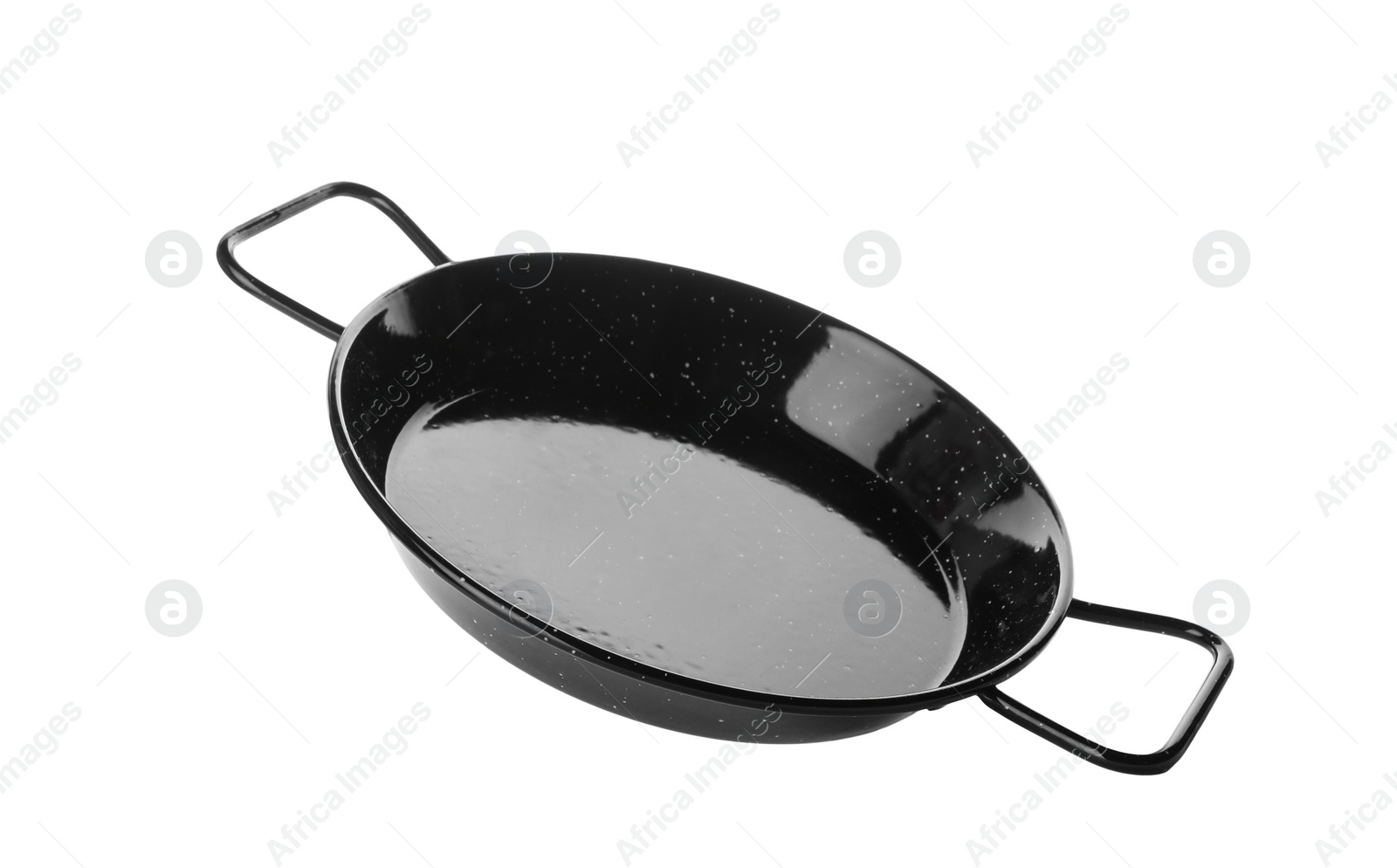 Photo of New black stir-fry pan isolated on white