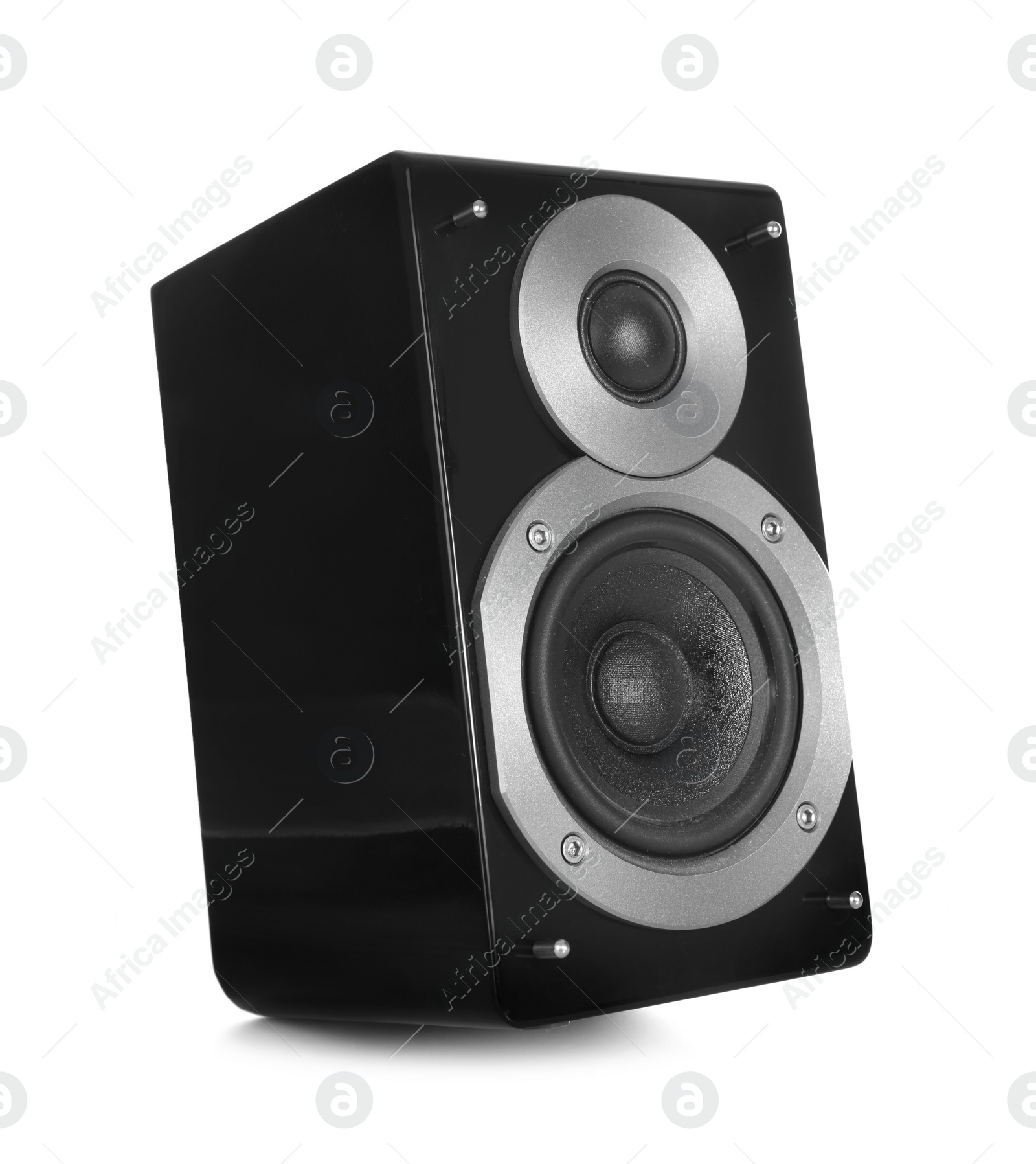Photo of Modern powerful audio speaker isolated on white