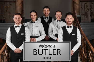 Image of Group of young trainees in hotel and text Welcome To Butler School