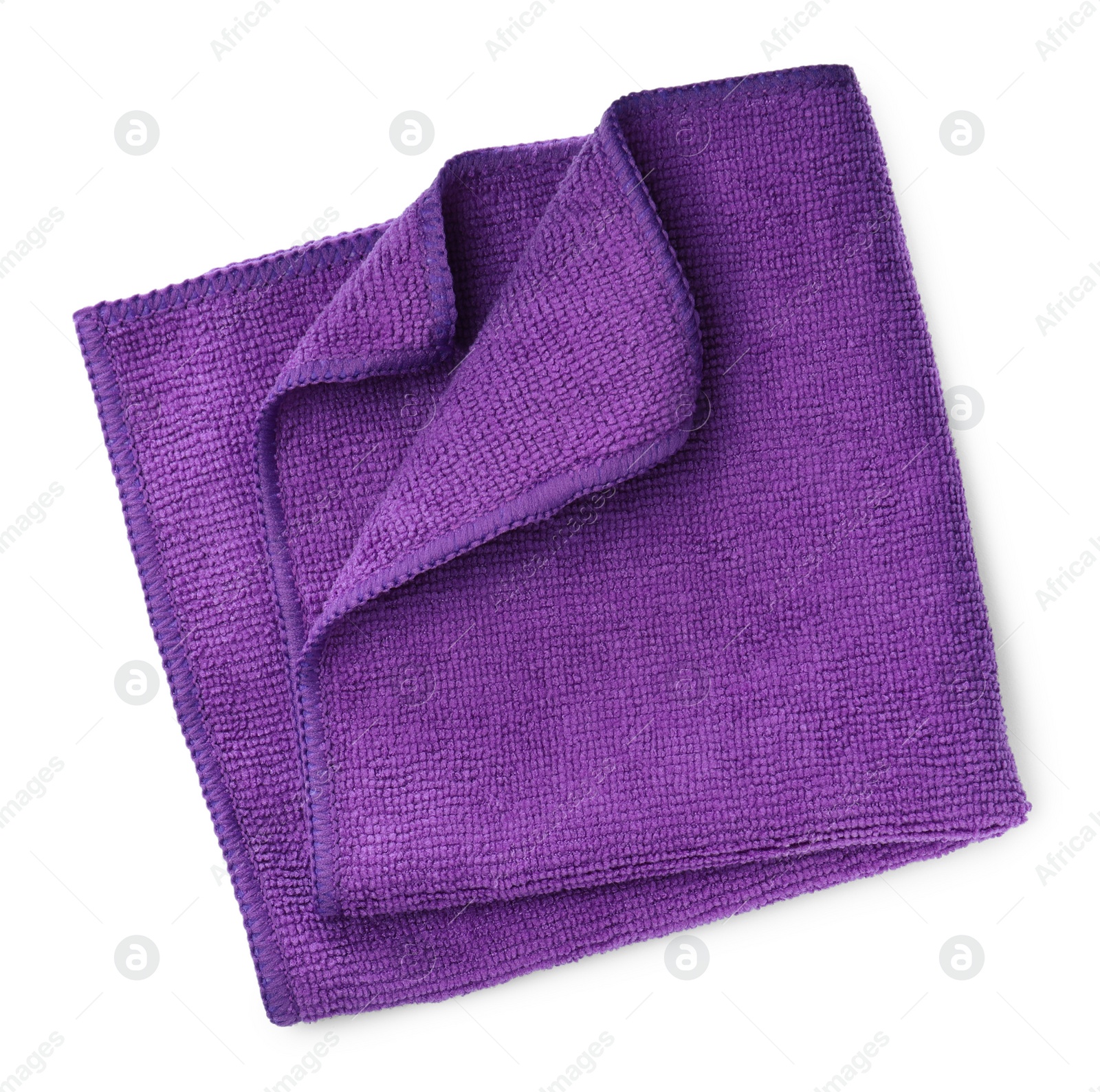 Photo of Purple microfiber cloth isolated on white, top view