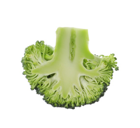Photo of Slice of fresh green broccoli isolated on white