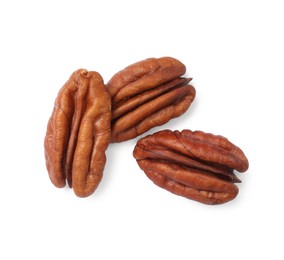 Tasty pecan nuts isolated on white, top view