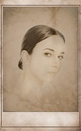 Image of Old picture of beautiful young woman. Portrait for family tree