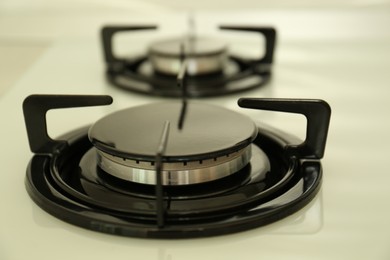 Gas burner of modern stove, closeup view