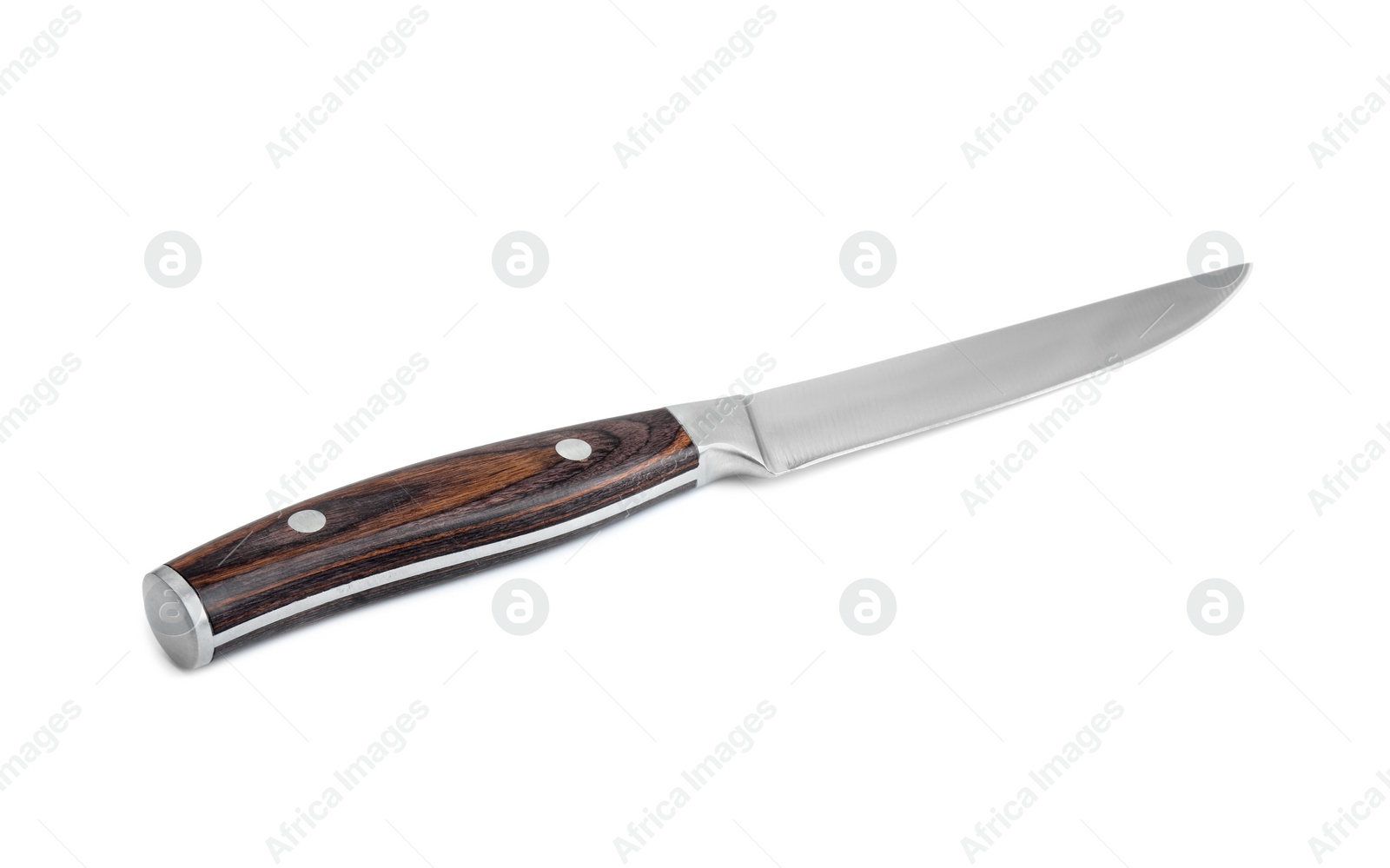 Photo of One sharp knife with wooden handle isolated on white