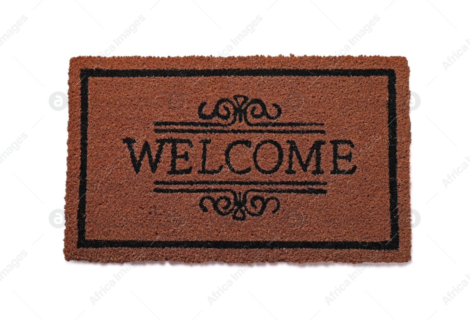 Photo of Doormat with word Welcome isolated on white, top view