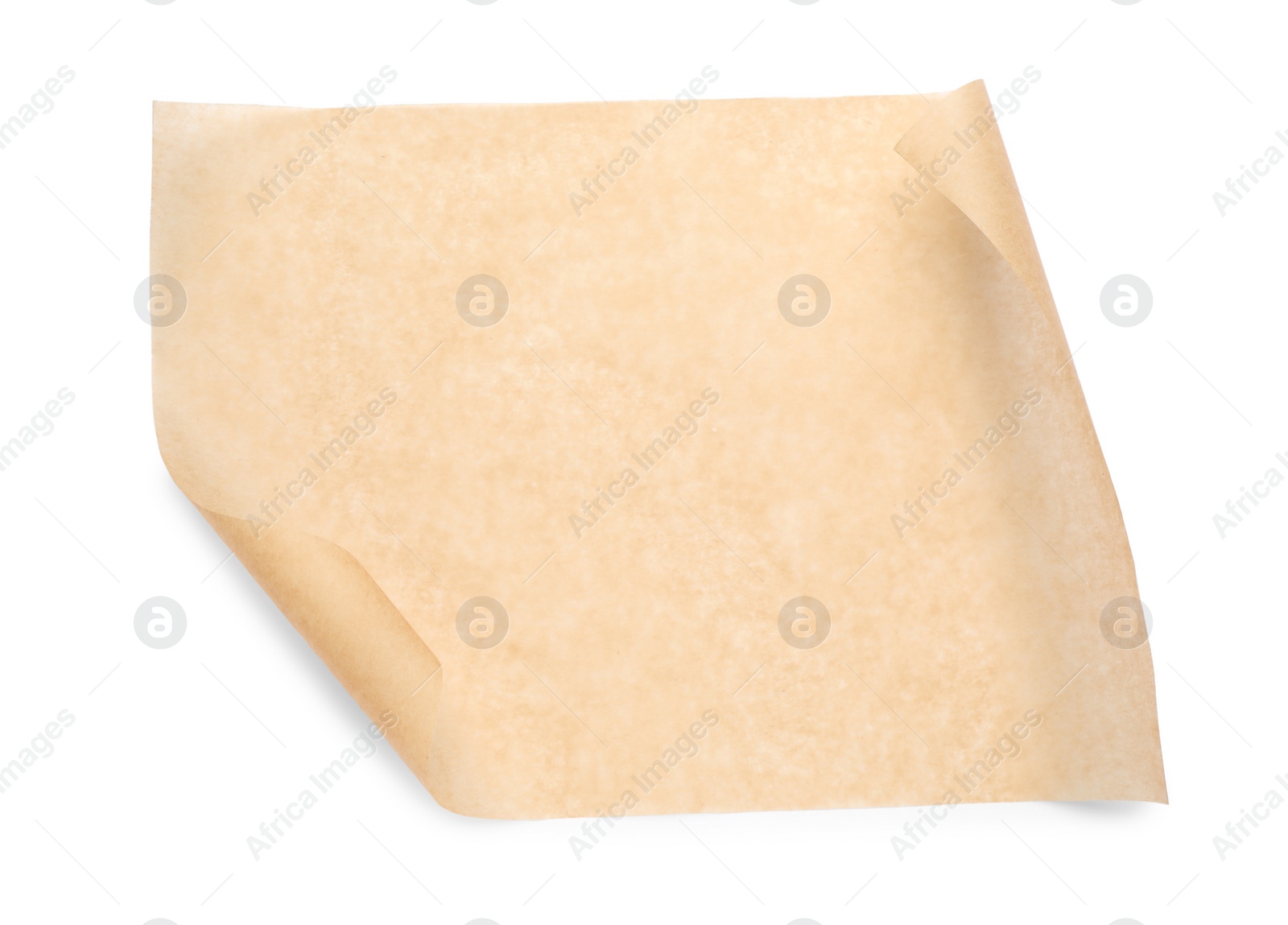 Photo of Sheet of brown baking paper on white background, top view
