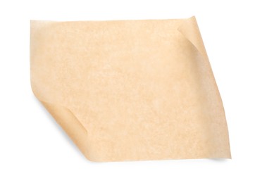 Sheet of brown baking paper on white background, top view