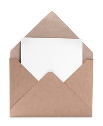 Letter envelope with card on white background