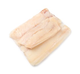 Photo of Pieces of raw cod fish isolated on white