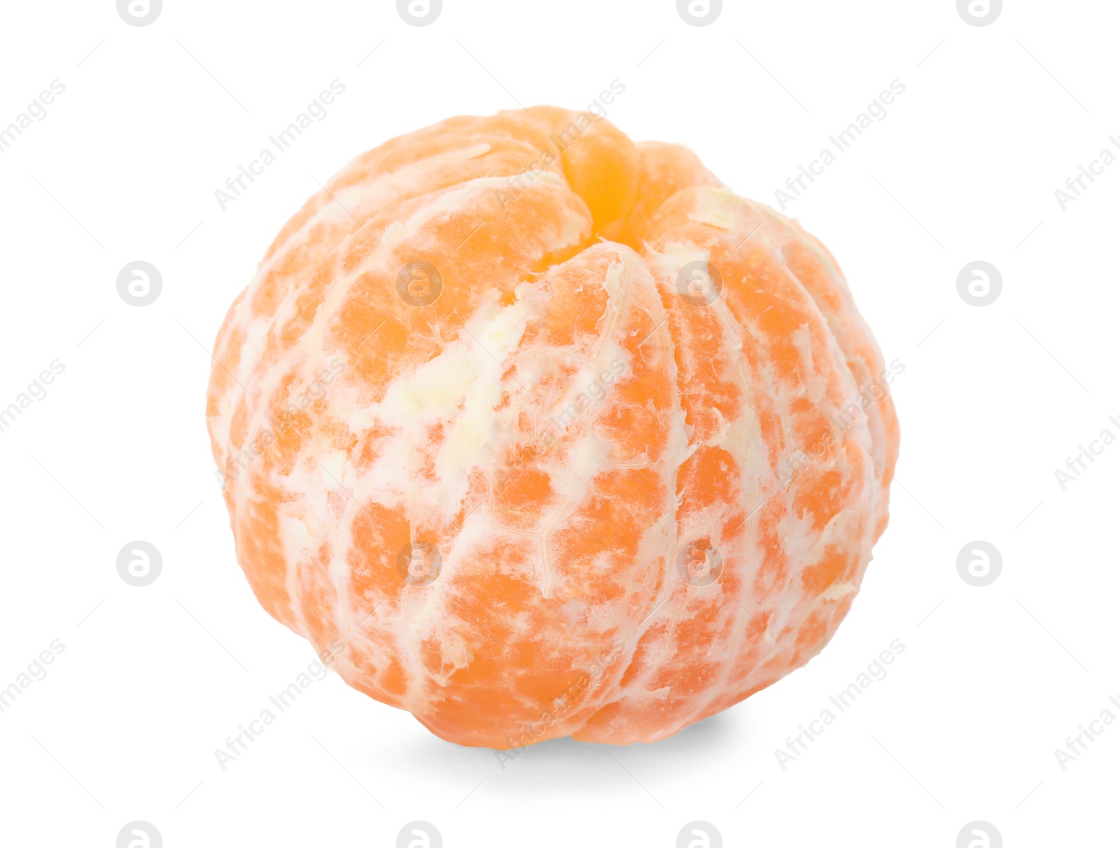 Photo of Peeled fresh ripe tangerine on white background