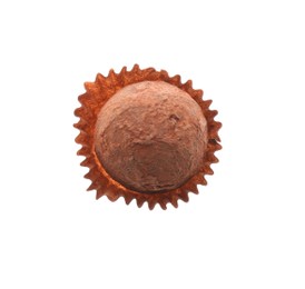 Delicious chocolate candy isolated on white, top view