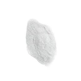 Photo of Heap of silver glitter on white background, top view