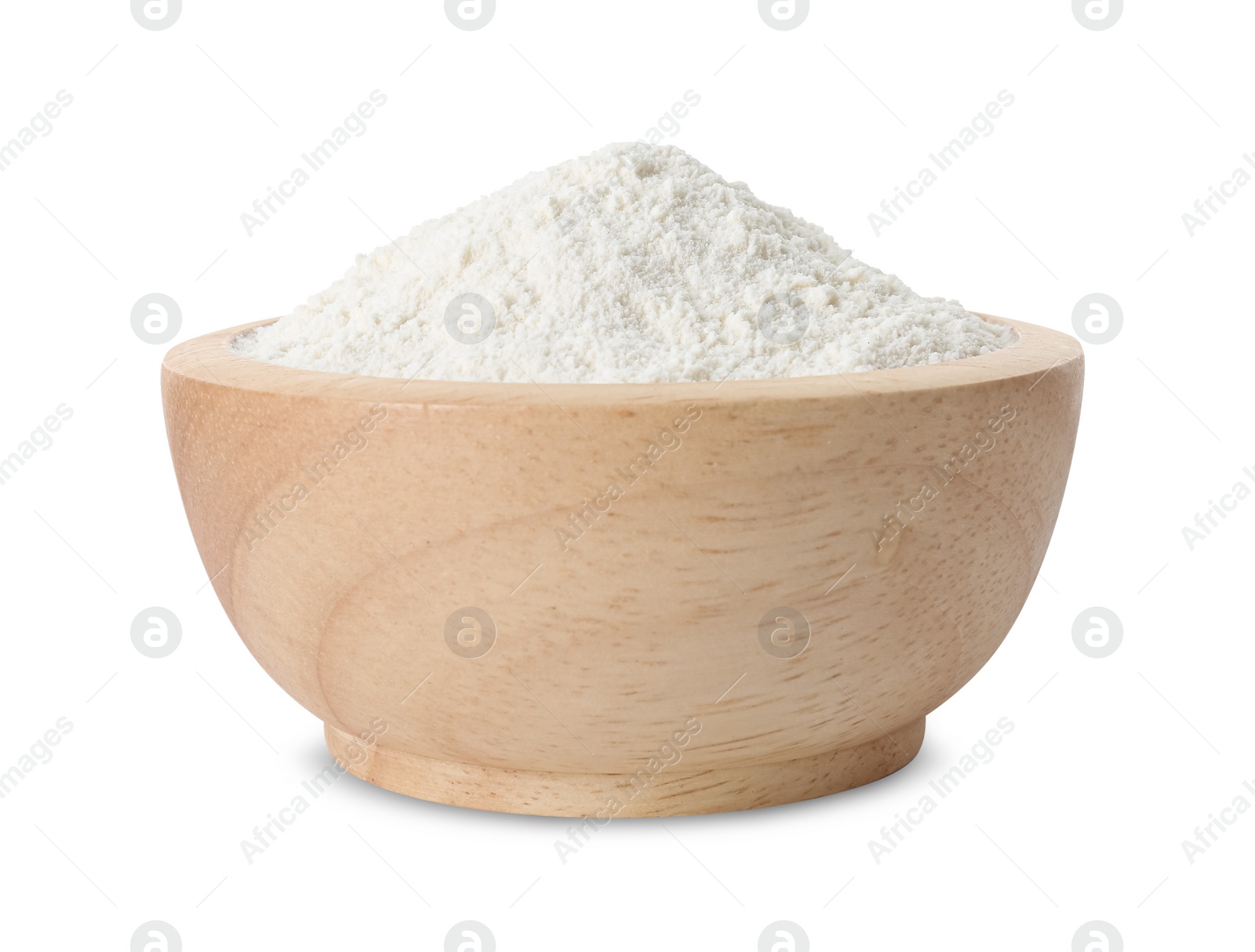 Photo of Baking powder in bowl isolated on white