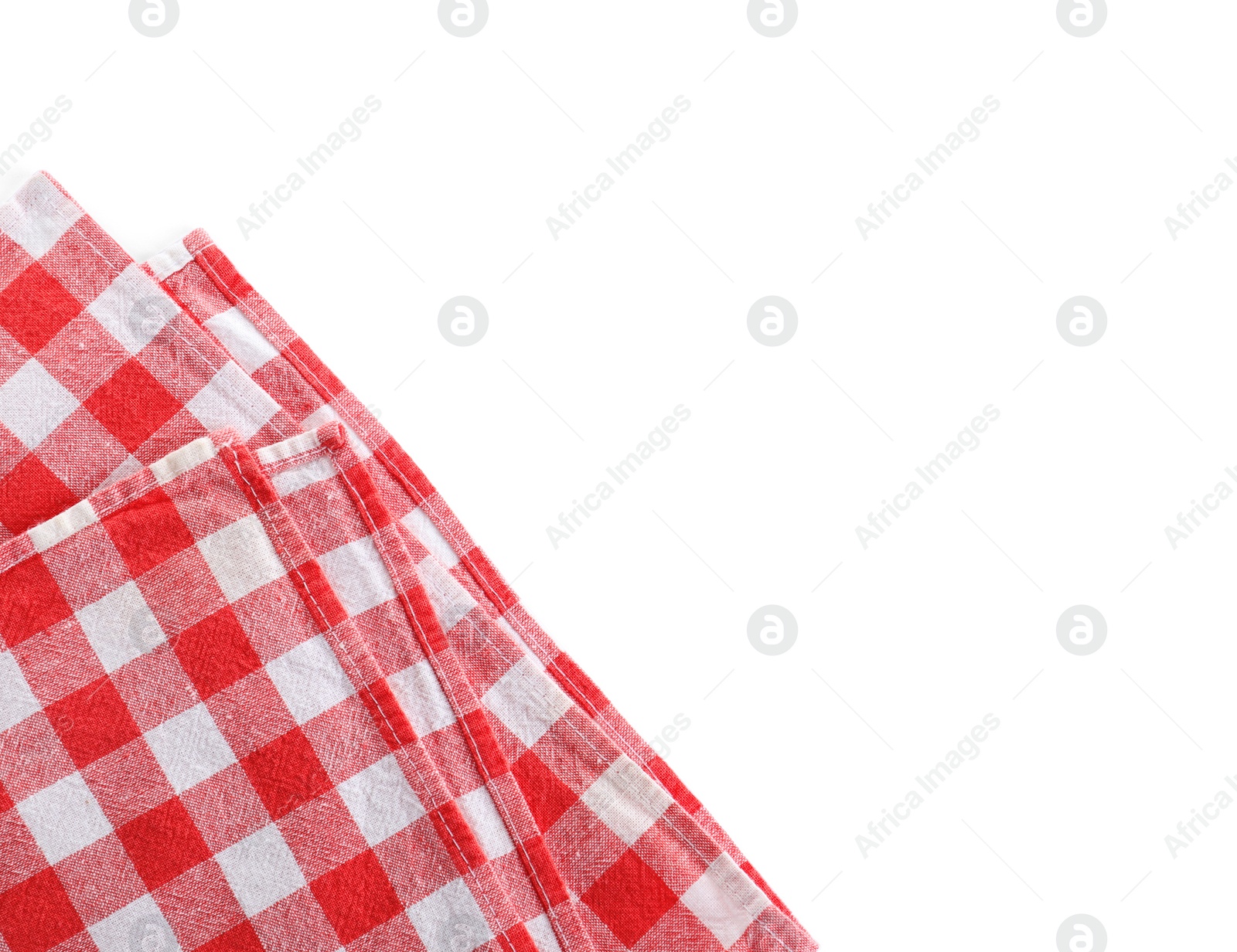 Photo of Classic red checkered blanket isolated on white, top view