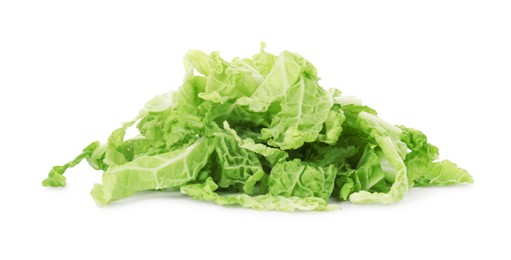 Photo of Pile of shredded fresh Chinese cabbage isolated on white