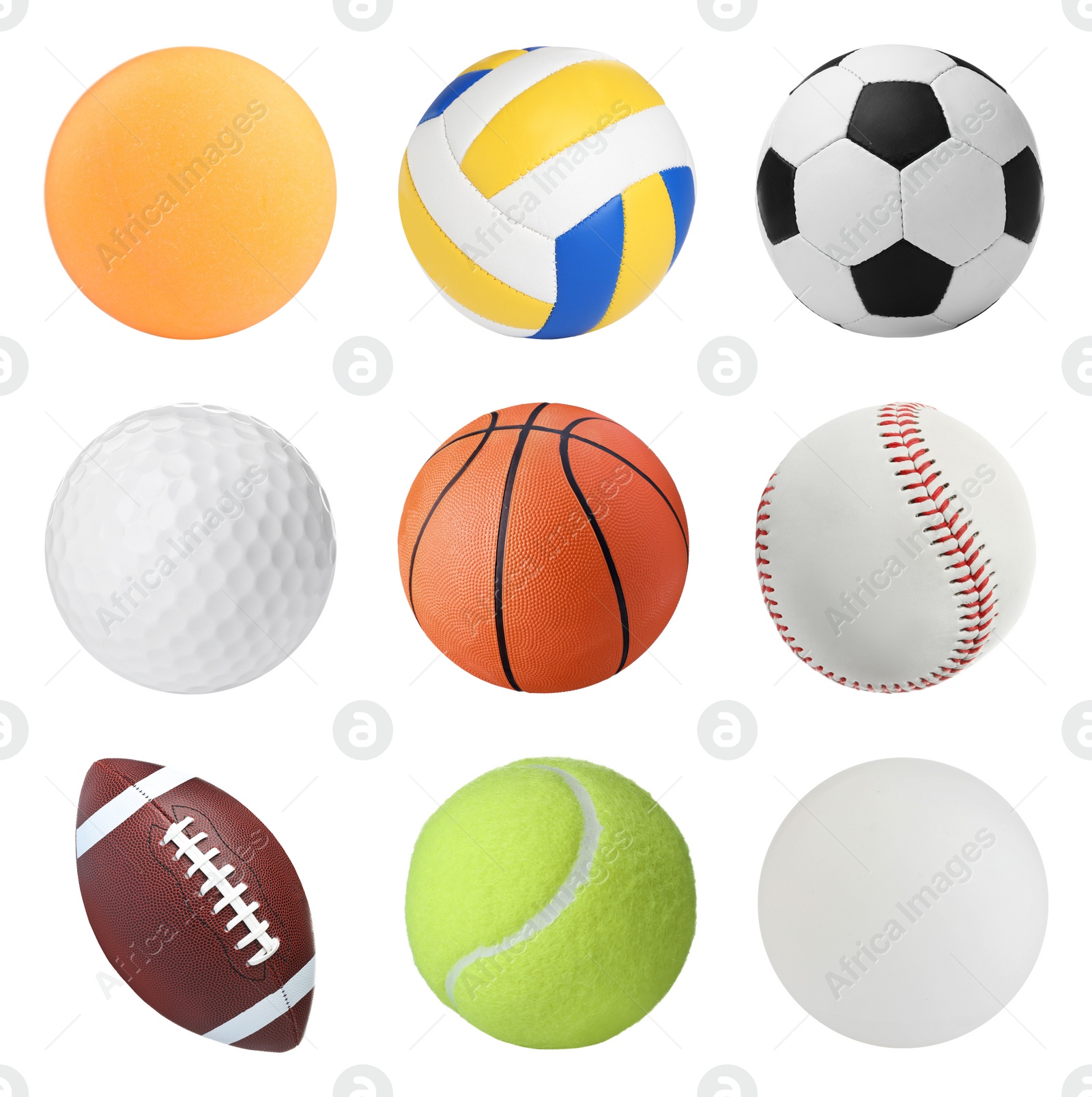 Image of Set with different sport balls on white background