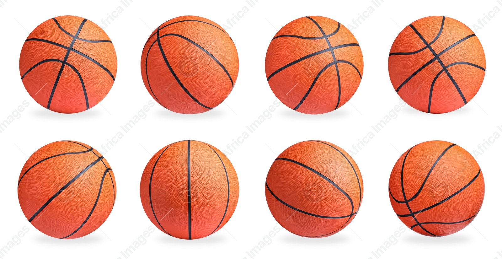 Image of Set with bright basketball balls on white background. Banner design 