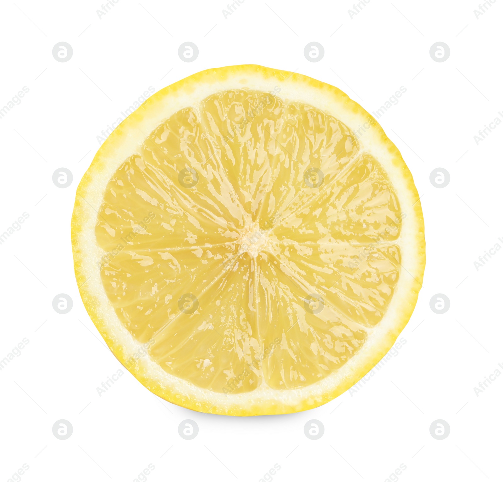 Photo of Citrus fruit. Slice of fresh lemon isolated on white