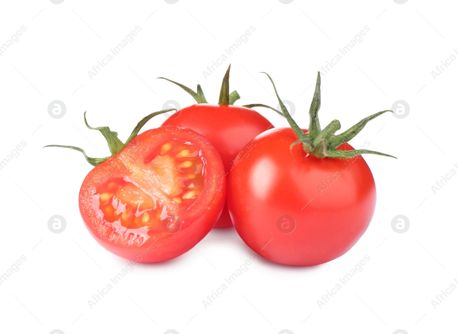 Photo of Tasty fresh raw tomatoes isolated on white