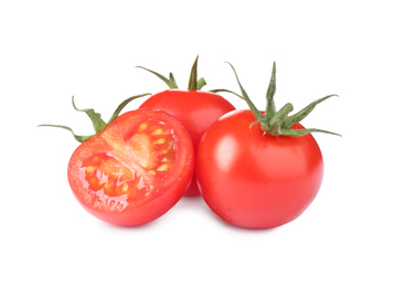 Tasty fresh raw tomatoes isolated on white