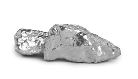 Photo of Two shiny silver nuggets on white background
