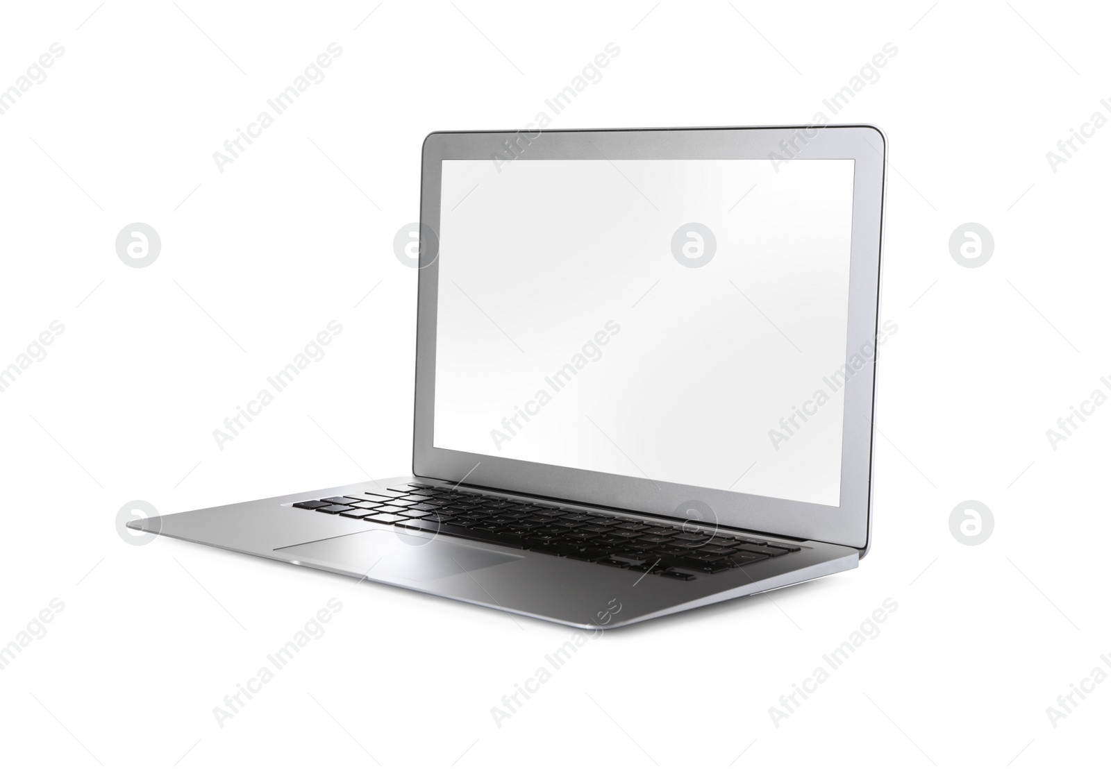 Photo of Modern laptop with blank screen isolated on white