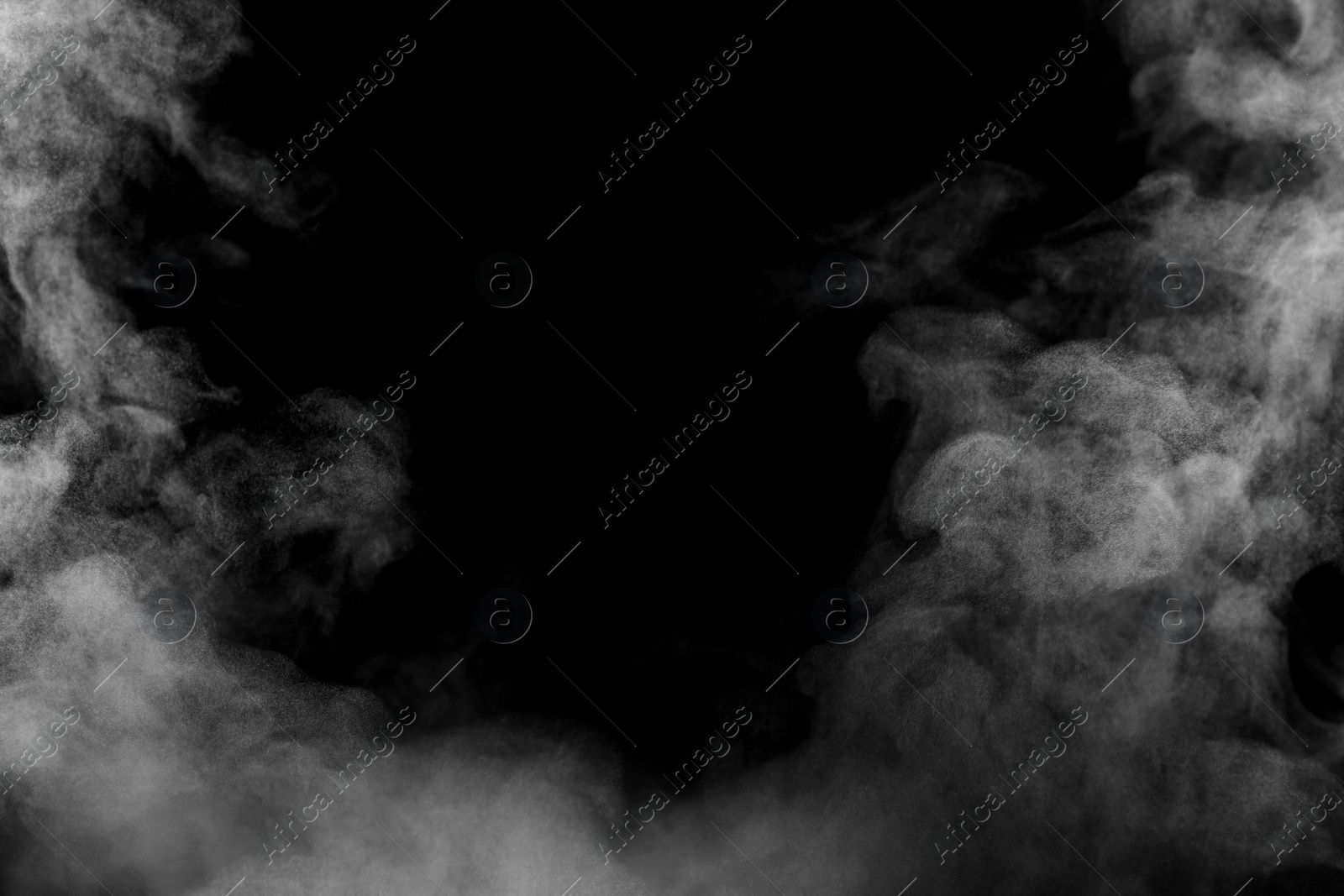Image of White smoke on black background. Space for text