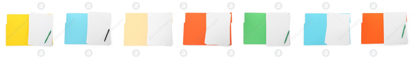 Image of Set of different files with documents on white background, top view. Banner design