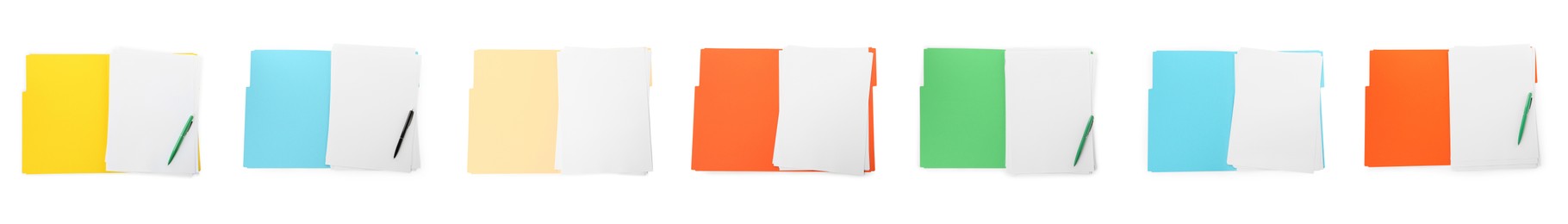 Image of Set of different files with documents on white background, top view. Banner design