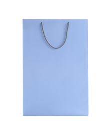 Light blue paper shopping bag isolated on white