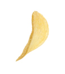 Tasty crispy potato chip on white background