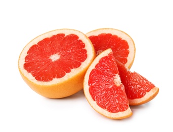 Photo of Ripe grapefruit on white background. Fresh fruit