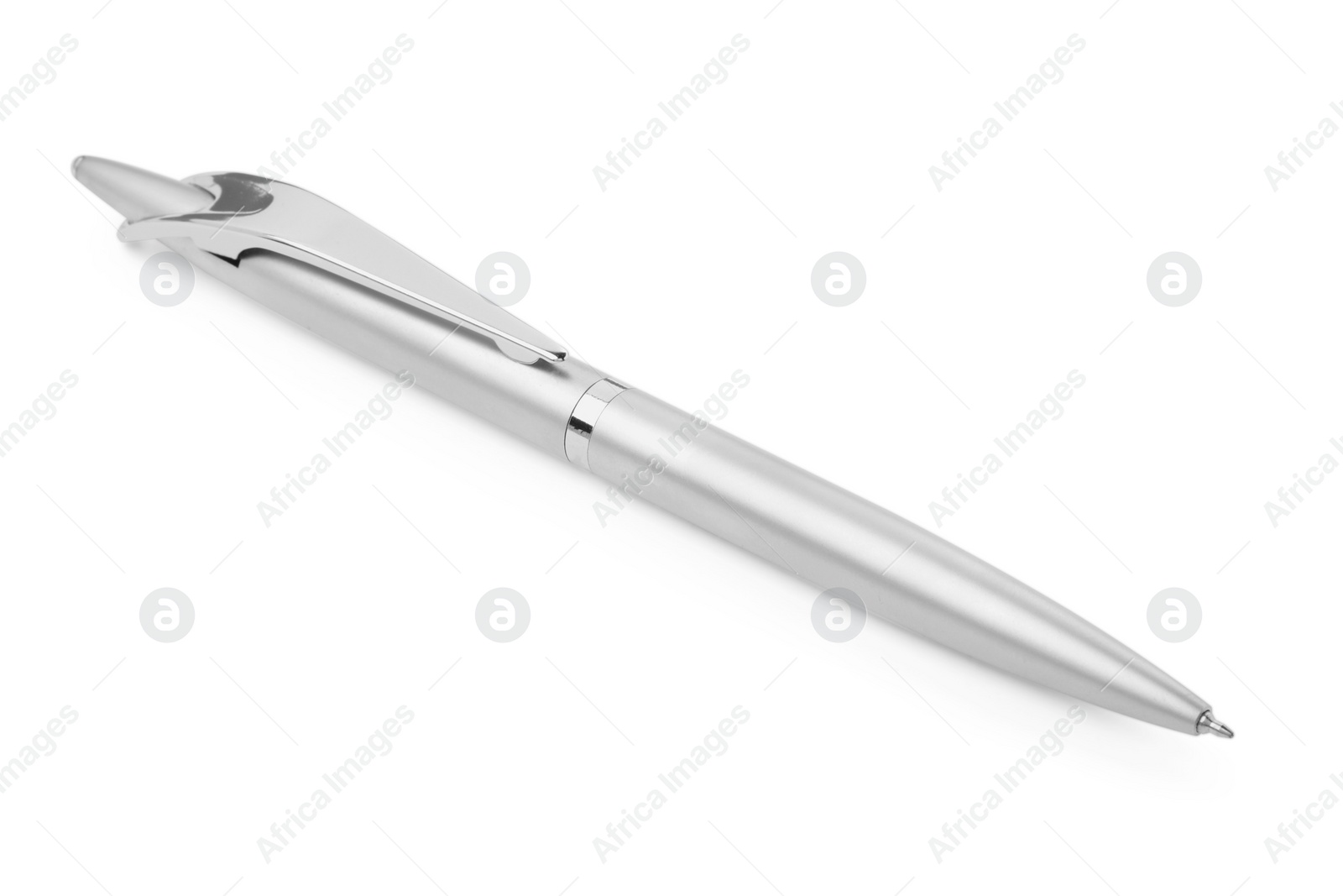 Photo of New stylish silver pen isolated on white