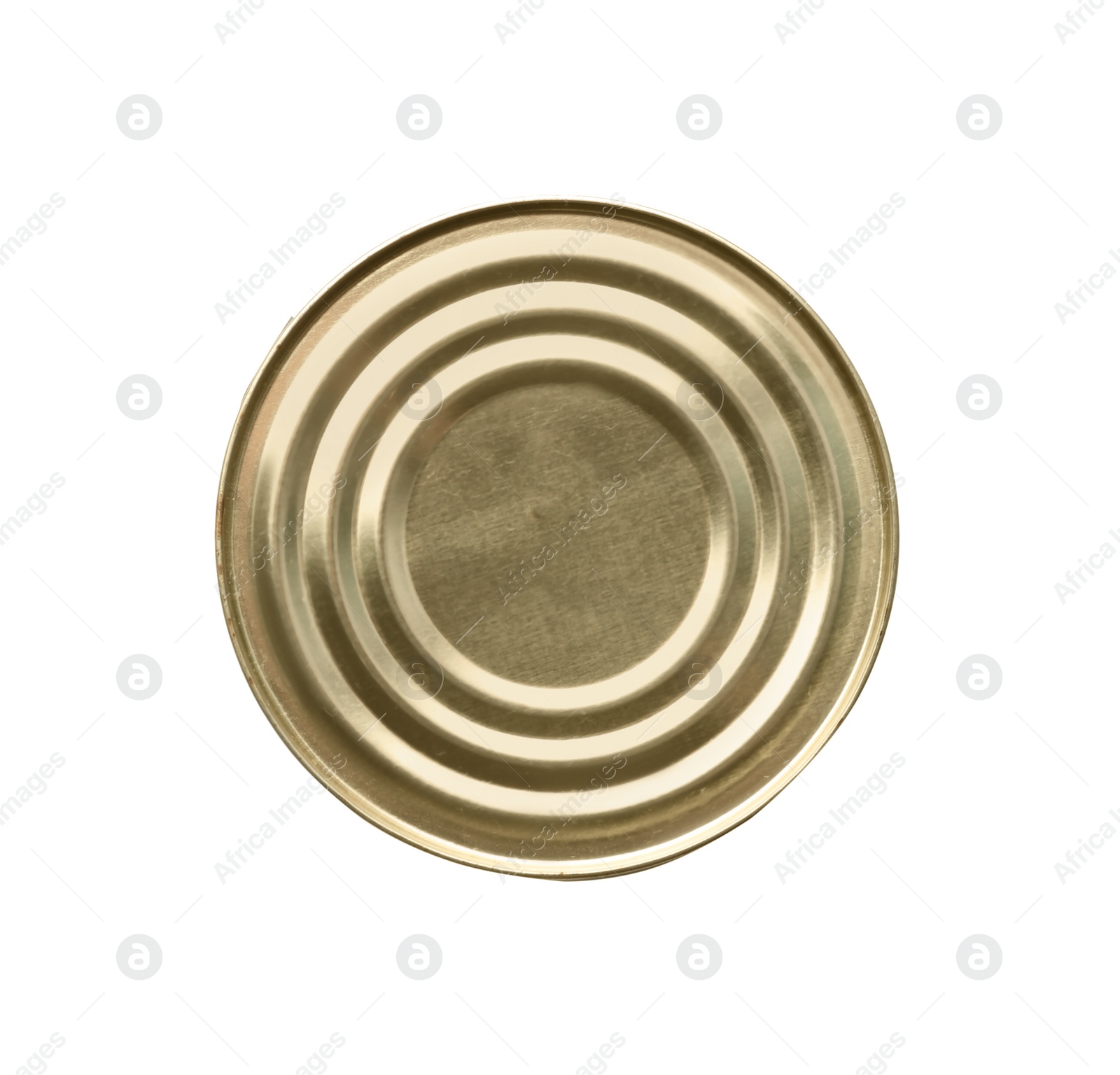 Photo of Closed tin can isolated on white, top view