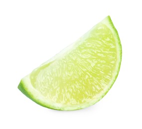 Slice of fresh green ripe lime isolated on white