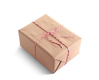 Photo of Beautifully wrapped gift box on white background