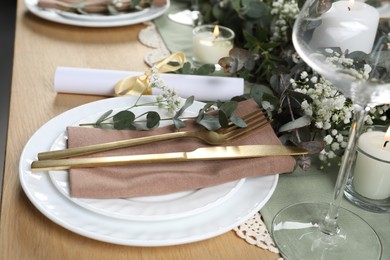 Stylish elegant table setting for festive dinner