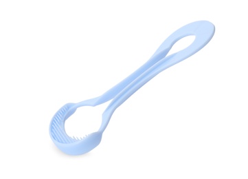 Photo of New tongue cleaner for oral care on white background