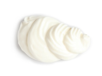 Photo of Delicious sour cream on white background. Dairy product