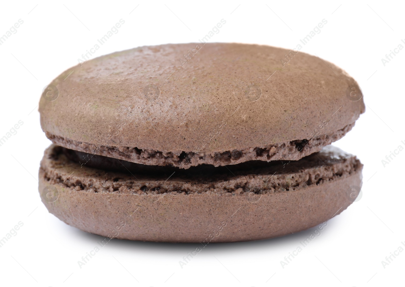 Photo of Chocolate macaron isolated on white. Delicious dessert