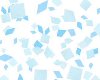 Image of Bright confetti falling on white background. Party supply