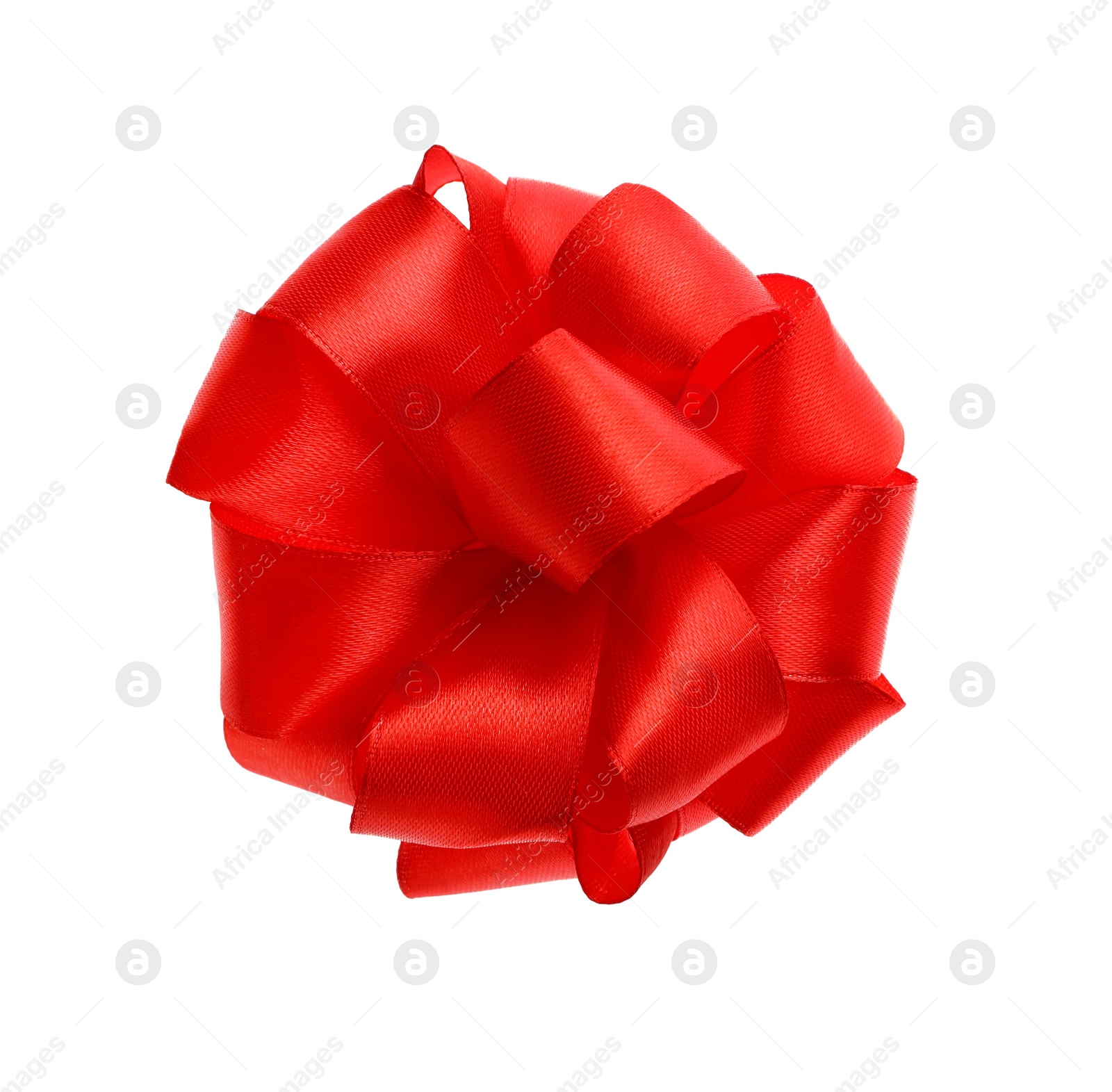 Photo of Red ribbon bow isolated on white. Festive decoration