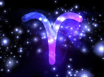 Aries astrological sign and night sky with stars. Illustration 