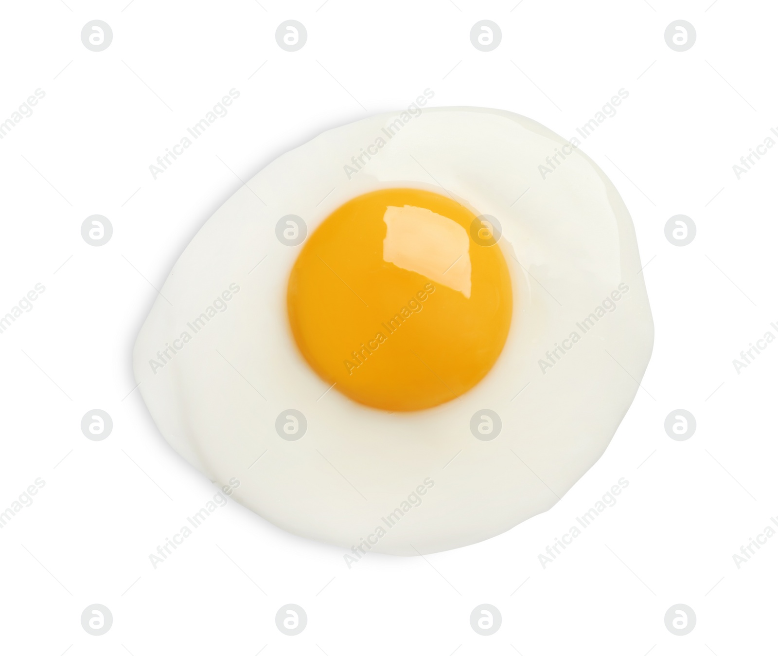 Photo of Tasty fried chicken egg isolated on white, top view