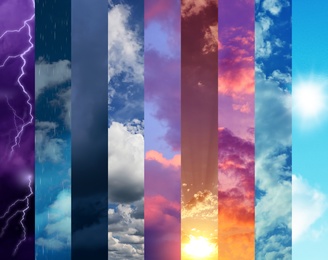 Photos of sky during different weather, collage