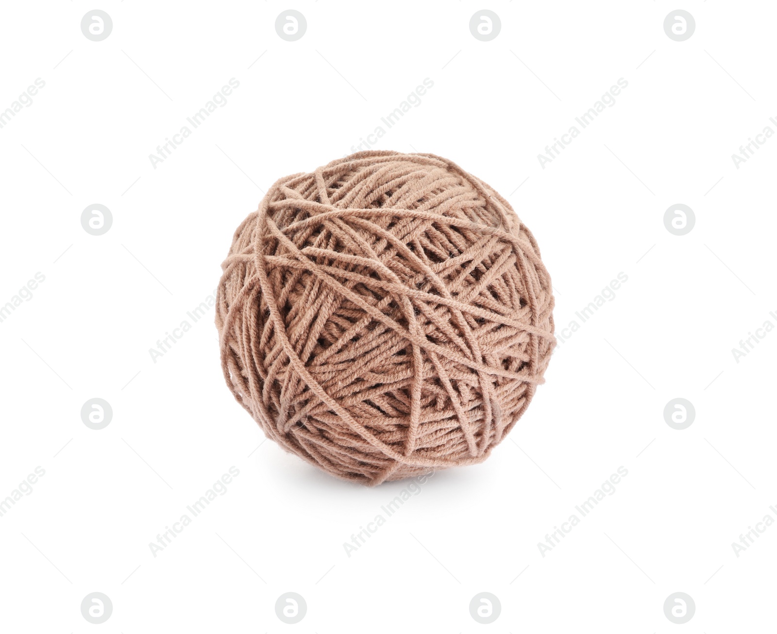 Photo of Soft brown woolen yarn isolated on white